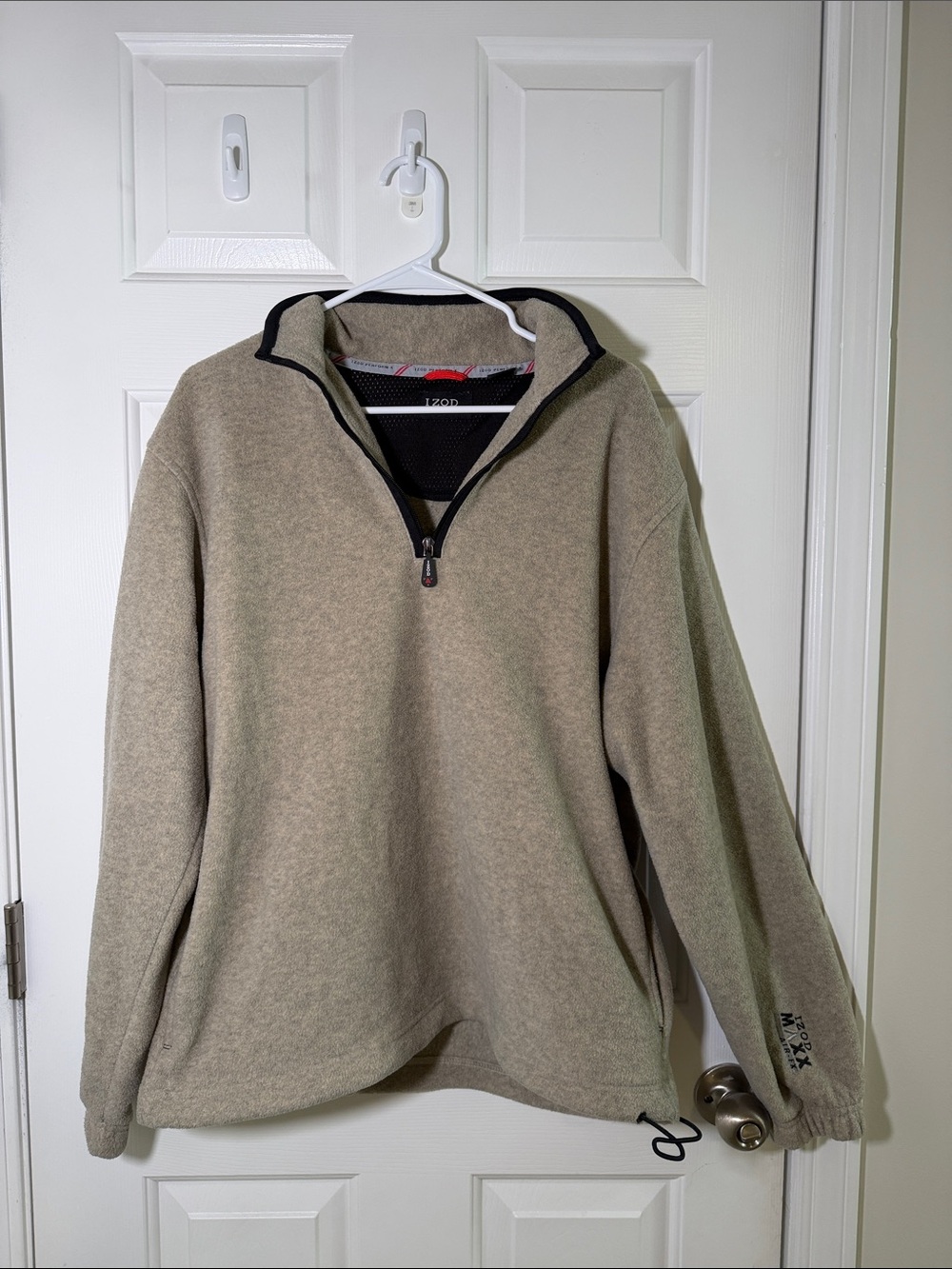Izod Men's Tan Quarter-Zip Fleece Pullover with Black Trim